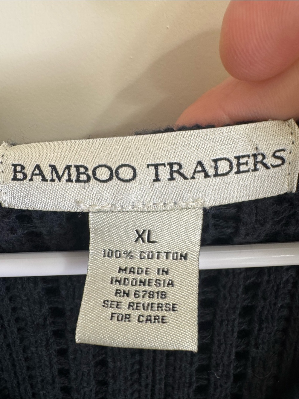 Bamboo Traders XL Charcoal Open Knit Hooded Cotton Sweater Boho Pullover - Picture 3 of 3